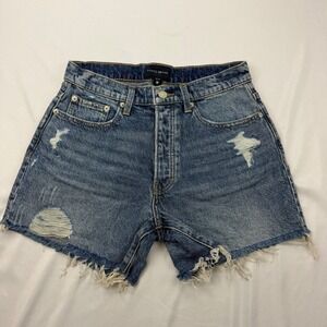 Lucky Brand 90s Midi Shorts Women 4/27 Blue Distressed High Rise Denim